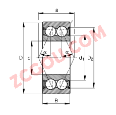 FAG?角接触球轴承 3208-B-2Z-TVH, 根据 DIN 628-3 标准的主要尺寸，双列，两侧间隙密封，接触角 α = 25°