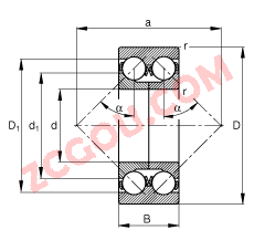 FAG?�ǽӴ������ 3306-DA, ���� DIN 628-3 ��׼����Ҫ�ߴ磬˫�У��ɷ��룬���ʷ���Ȧ���Ӵ��� �� = 45��