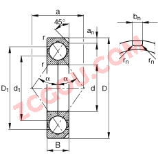 FAG?�ĵ�Ӵ������ QJ326-N2-MPA, ���� DIN 628-4 ����Ҫ�ߴ磬 ���Բ�ж���ʷ���Ȧ��������ֹ����